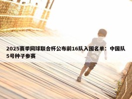 2025赛季网球联合杯公布前16队入围名单：中国队5号种子参赛