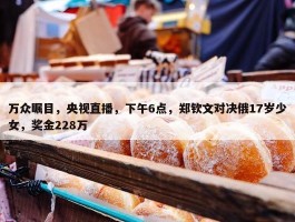 万众瞩目，央视直播，下午6点，郑钦文对决俄17岁少女，奖金228万