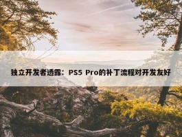 独立开发者透露：PS5 Pro的补丁流程对开发友好