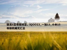 骁龙8至尊版将至，iQOO13_一加13_小米15等新机曝光汇总