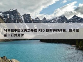 特斯拉中国区再次开启 FSD 限时转移政策，限年底前下订并交付