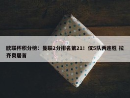 欧联杯积分榜：曼联2分排名第21！仅5队两连胜 拉齐奥居首