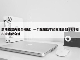 唐斯交易内幕全揭秘：一个酝酿数年的疯狂计划 环环相扣中实现奇迹