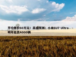 平均售价80万元！高盛预测：小米SU7 Ultra明年能卖4000辆