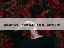 暴涨超700%！“牛市旗手”大爆发，后市怎么投？