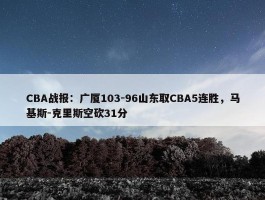 CBA战报：广厦103-96山东取CBA5连胜，马基斯-克里斯空砍31分