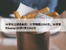 34岁以上球员身价：37岁梅西2500万，36岁莱万&39岁C罗1500万