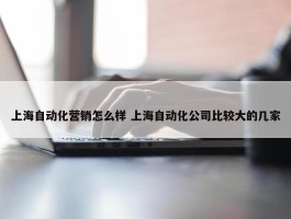 上海自动化营销怎么样 上海自动化公司比较大的几家