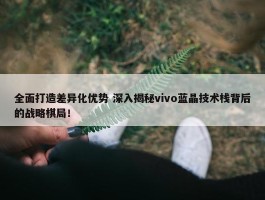 全面打造差异化优势 深入揭秘vivo蓝晶技术栈背后的战略棋局！