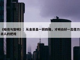 《暗夜与黎明》：从金昴昌一箭四雕，才明白好一出借刀杀人的把戏