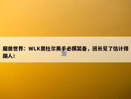 魔兽世界：WLK奥杜尔黑手必摸装备，团长见了估计得踢人！