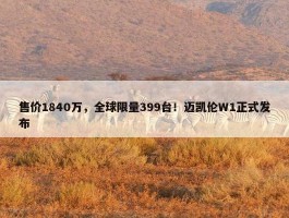 售价1840万，全球限量399台！迈凯伦W1正式发布