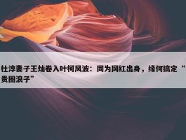 杜淳妻子王灿卷入叶柯风波：同为网红出身，缘何搞定“贵圈浪子”