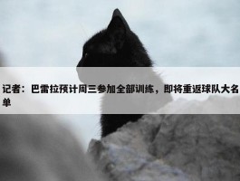 记者：巴雷拉预计周三参加全部训练，即将重返球队大名单