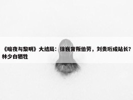 《暗夜与黎明》大结局：徐巍背叛伯劳，刘贵珩成站长？林少白牺牲