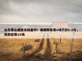 山东泰山遭亚足联重罚！崔康熙禁赛6场罚款1.3万，助教禁赛10场