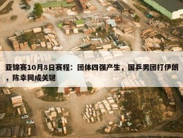 亚锦赛10月8日赛程：团体四强产生，国乒男团打伊朗，陈幸同成关键