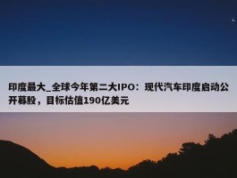 印度最大_全球今年第二大IPO：现代汽车印度启动公开募股，目标估值190亿美元