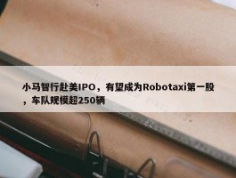 小马智行赴美IPO，有望成为Robotaxi第一股，车队规模超250辆