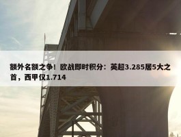 额外名额之争！欧战即时积分：英超3.285居5大之首，西甲仅1.714