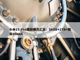 小米15 Pro最新曝光汇总：16GB+1TB+骁龙8Gen4