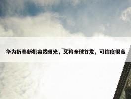 华为折叠新机突然曝光，又将全球首发，可信度很高