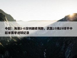 中超：海港2-0深圳继续领跑，武磊25场29球平中超单赛季进球纪录 