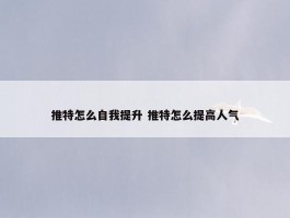 推特怎么自我提升 推特怎么提高人气