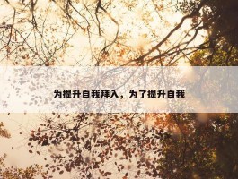 为提升自我拜入，为了提升自我