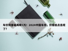 车价将普遍再降3万！2024中国车市，价格低点出现了？