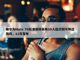 曝华为Mate 70标准版将采用3D人脸识别与侧边指纹，11月发布