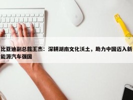 比亚迪副总裁王杰：深耕湖南文化沃土，助力中国迈入新能源汽车强国