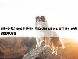 郑钦文发布会解析败因：发烧坚持+观众叫声干扰！考虑退出宁波赛