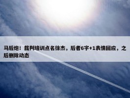 马后炮！裁判培训点名徐杰，后者6字+1表情回应，之后删除动态