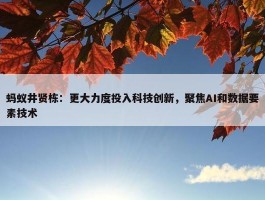 蚂蚁井贤栋：更大力度投入科技创新，聚焦AI和数据要素技术