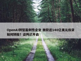 OpenAI转型盈利性企业 微软近140亿美元投资如何转股？谈判已开启