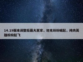 14.19版本调整后最大赢家，坦克纷纷崛起，纯肉英雄纷纷起飞