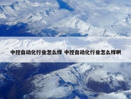 中控自动化行业怎么样 中控自动化行业怎么样啊