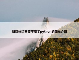 新媒体运营要不要学python的简单介绍