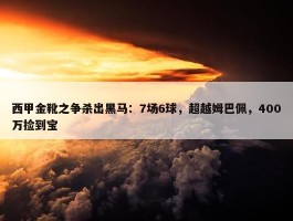 西甲金靴之争杀出黑马：7场6球，超越姆巴佩，400万捡到宝