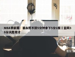 NBA季前赛：崔永熙不到5分钟拿下5分1板 篮网39分大胜奇才