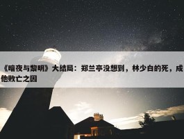 《暗夜与黎明》大结局：郑兰亭没想到，林少白的死，成他败亡之因