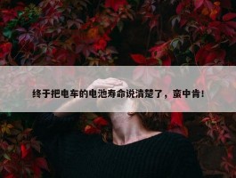 终于把电车的电池寿命说清楚了，蛮中肯！